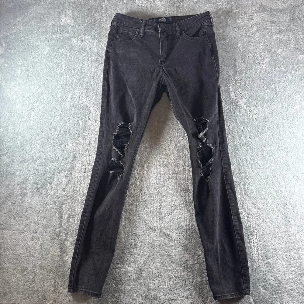 Hollister High-Rise Super Skinny Distressed Black Jeans W29 L30 Size‎ 9L 0197